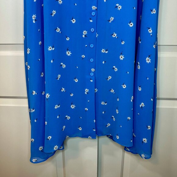 Blue Chiffon Scattered Floral Button Front Midi Dress 16 - Picture 7 of 15